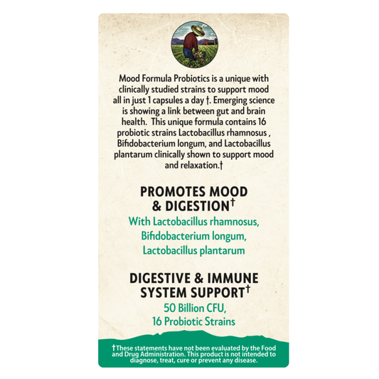 Mood Formula Probiotics packaging with text on a white background