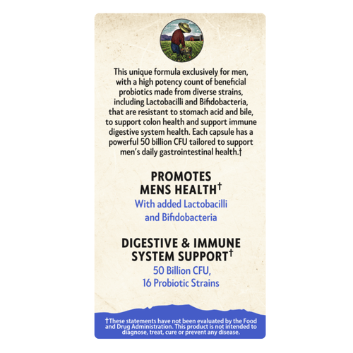 Product packaging for men's health supplement with text and logo on a white background